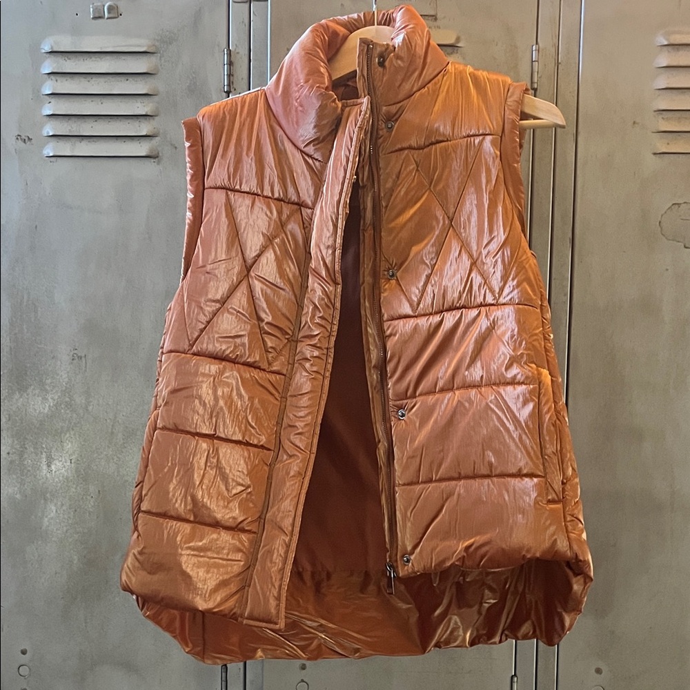 Women's Shiny Orange Puffer Vest
